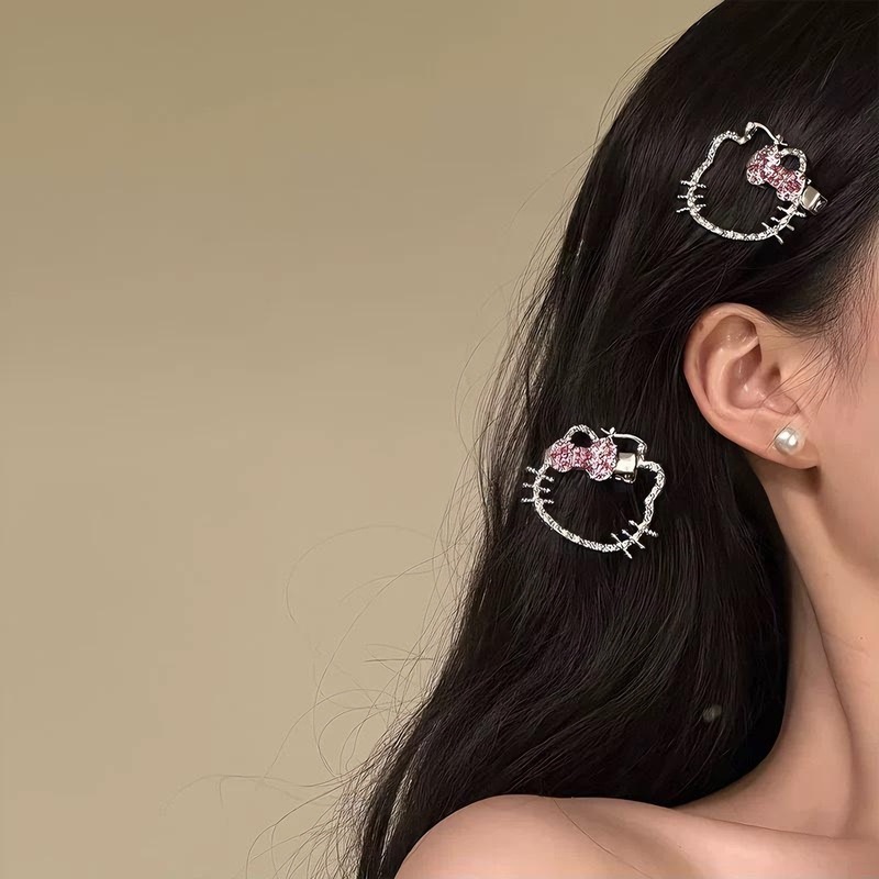 甜美可爱粉色水钻甜美KT猫侧边刘海夹新款甜妹百搭发卡|undefined