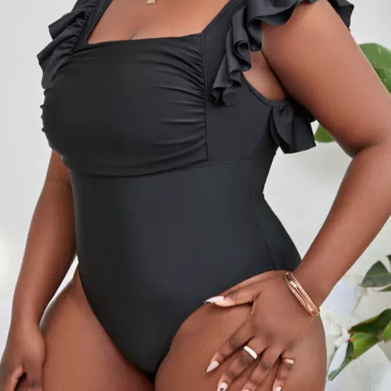 2024荷叶边外贸跨境连体欧美风泳衣蕾丝紧身修身显瘦连身运动款