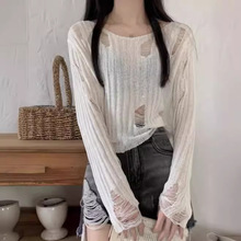 破洞背心外搭罩衫女夏季薄款个性街头潮流针织衫薄纱打底衫上衣