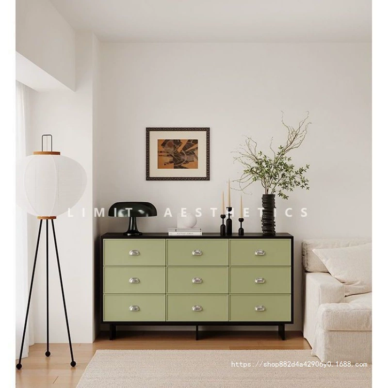 Винтажный шкаф с девятью ящиками во французском стиле с боковым шкафом из массива дерева с цветными блоками, шкафом для прихожей, шкафом для хранения в гостиной, шкафом с шестью ящиками, матовой отделкой.