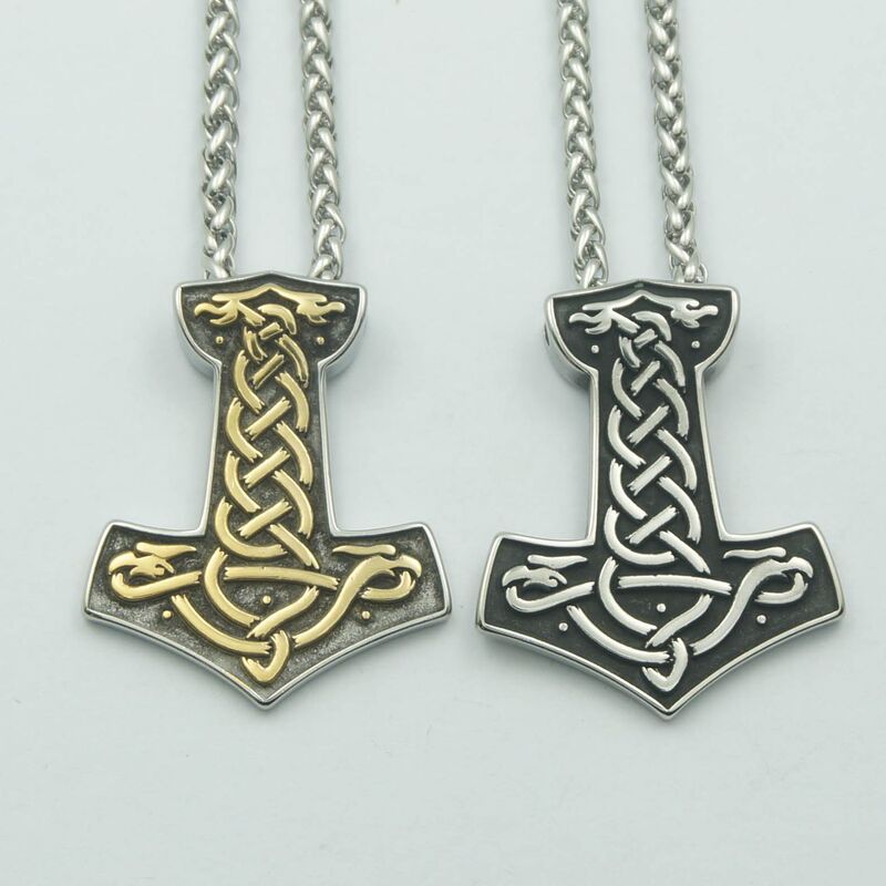 Celtic Dragon Style Two-Color Mjolnir Pendant Necklace Jewelry Accessories Earring Accessories