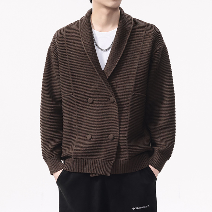 Cardigan de punto de doble botón hombre otoño invierno suéter casual negro marrón marca doméstica de primera y segunda línea China
