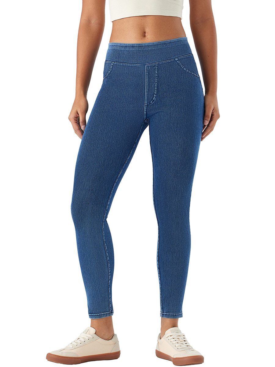 Europa y Estados Unidos transfronterizos de cintura alta ajustado yoga jeans recto para mujeres adelgazamiento de alta elasticidad deportivo pantalones casuales image 6
