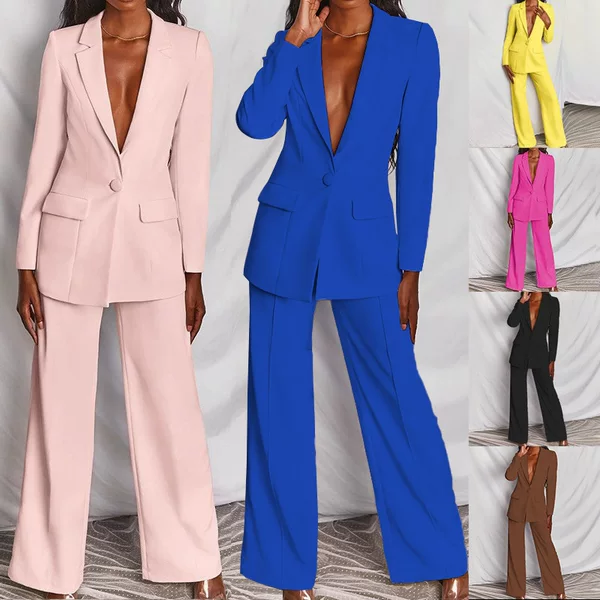 8800 in Stock 2025 Autumn New Cross-Border Women's Fashion Elegant Long-Sleeve Blazer Straight-Leg Pants Suit