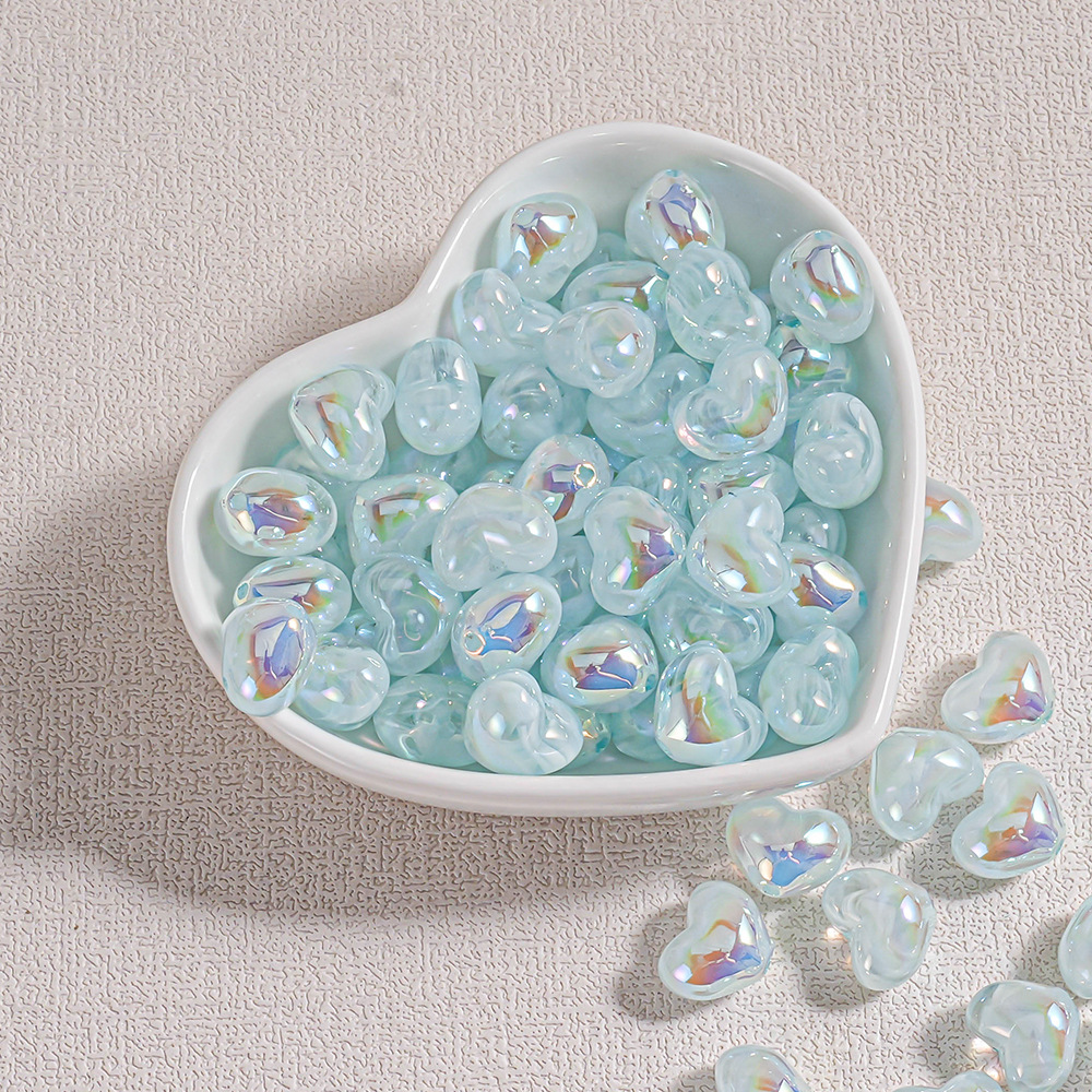 30 colores AB hilo de niebla transparente nube niebla a través del agujero amor cuentas brazaletes de bricolaje cadena de teléfono móvil material de joyería en forma de corazón