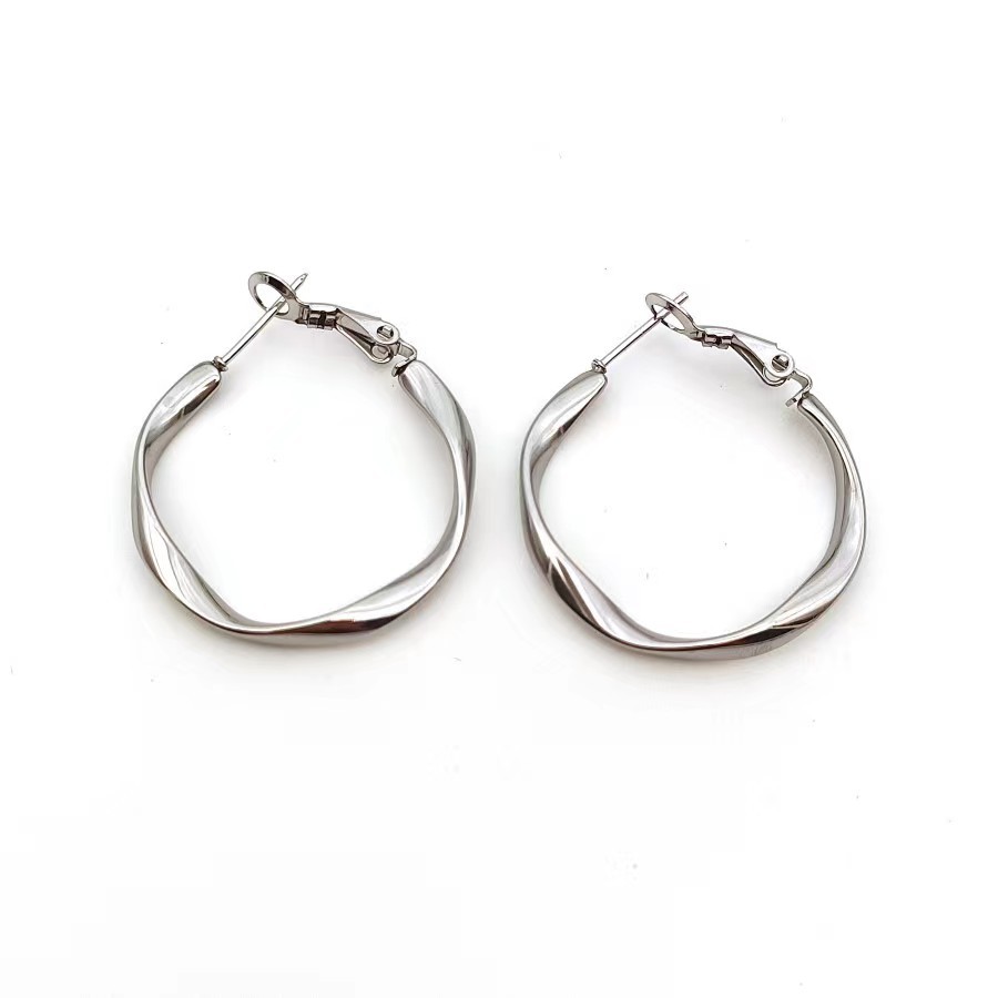 1 Pair Vintage Style Geometric Solid Color Plating 201 Stainless Steel Hoop Earrings display picture 2