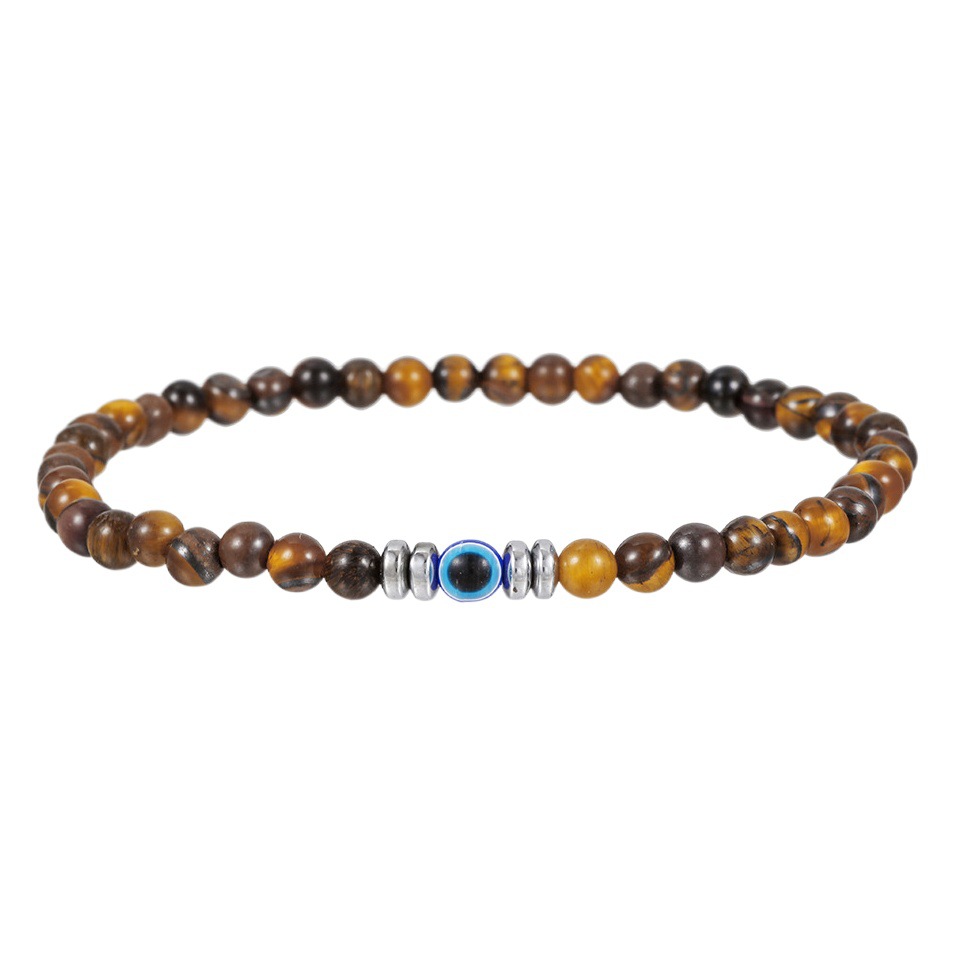 Demon Eye Men's Gift Bracelet 4mm Green Peacock Yellow Tiger Eye White Turquoise Bracelet Couple's Stacked Bracelet
