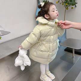 女童棉服冬季新款中长款宝宝冬装加绒加厚洋气棉袄外套儿童棉衣潮