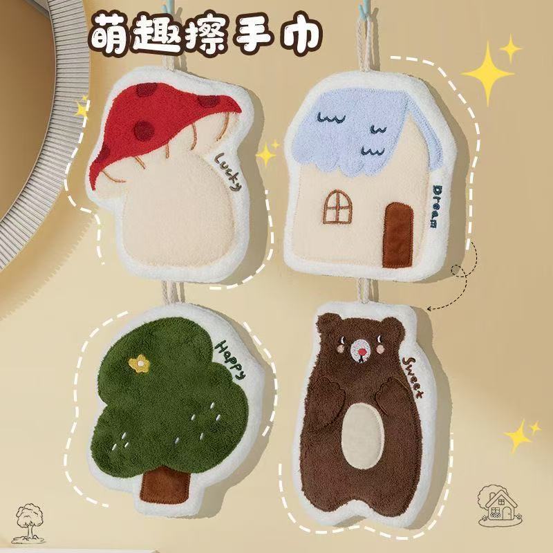 Hot-Selling Popular Cute Plush Hand Towel Thickened Hanging Design Bathroom Kitchen Universal Super Considerate and Highly Absorbent