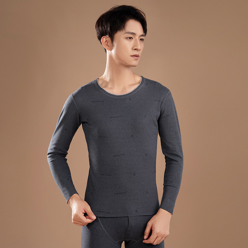 2023 traje de ropa interior térmica para hombres cuello redondo color sólido que basa la ropa interior térmica delgada de terciopelo de doble cara para hombres Calzoncillos largos