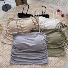 2022年夏季新款冰絲褶皺短款帶胸墊吊帶背心女顯瘦修身百搭美背潮
