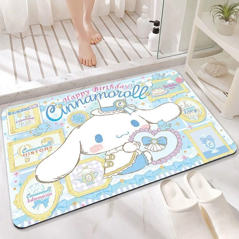 Cartoon Bathroom Absorbent Foot Mat Soft Diatom Mud Popular Sanrio Small White Floor Mat Carpet Non-Slip Bathroom Cute