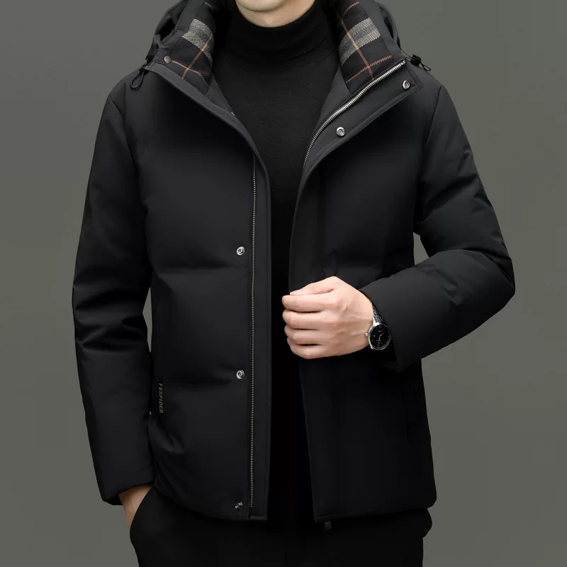 Winter windproof keep warm men's down jacket for leisure with hood, increased thickness