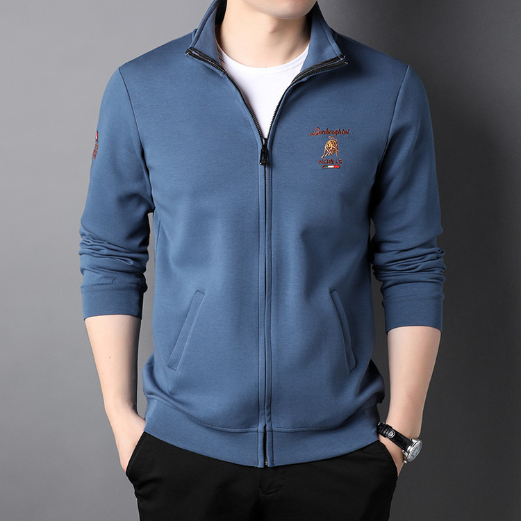 Middle-Aged Men's Sweatshirt Stand Collar Cardigan Cotton Trendy Sports Coat Casual Autumn and Winter Embroidered Fashion Jacket