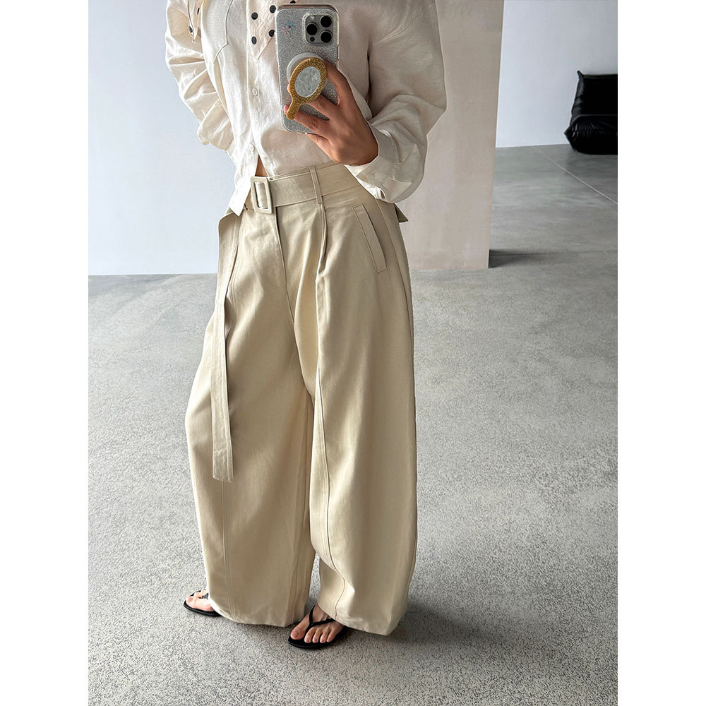 【王琪芝】天丝弯刀九分裤女春夏宽松工装直筒裤阔腿休闲裤WQ186