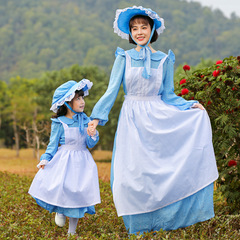 French pastoral style light blue maid dress Spring show outing park shooting parent-child stage performance clothing
