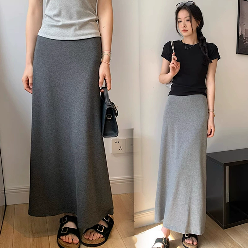 Пятно беременные темно-серые юбки половинки женские летние новые беременные средние и длинные бедра юбка рыбий хвост длинная юбка с толстыми ногами