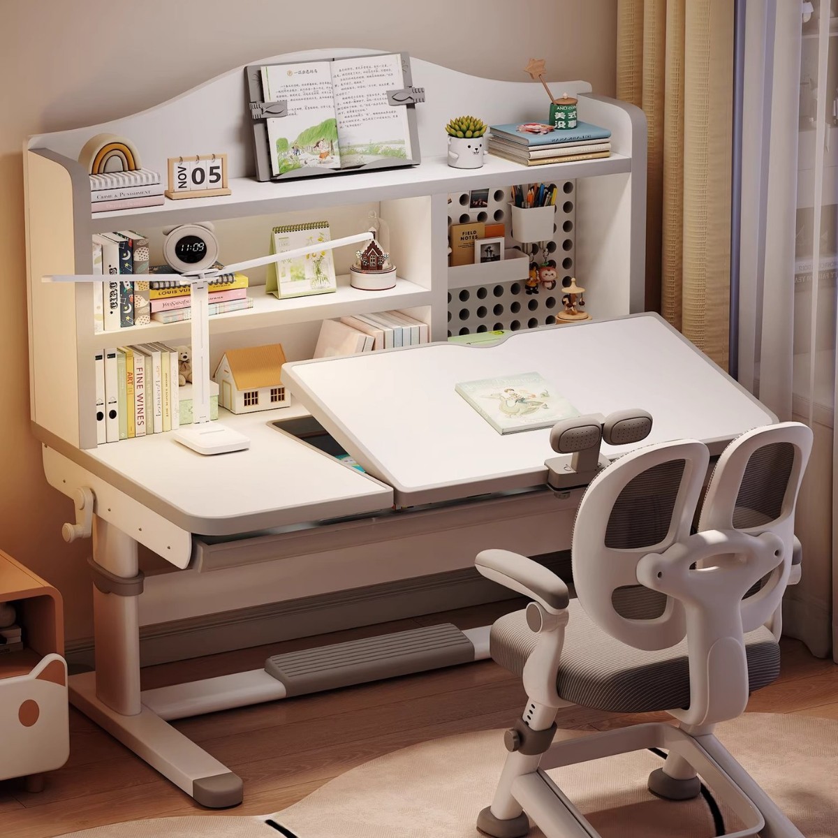 Children's Study Table, Home Primary School Student Study Table and Chair Set, Adjustable Desk, Writing Desk, Desk and Chair