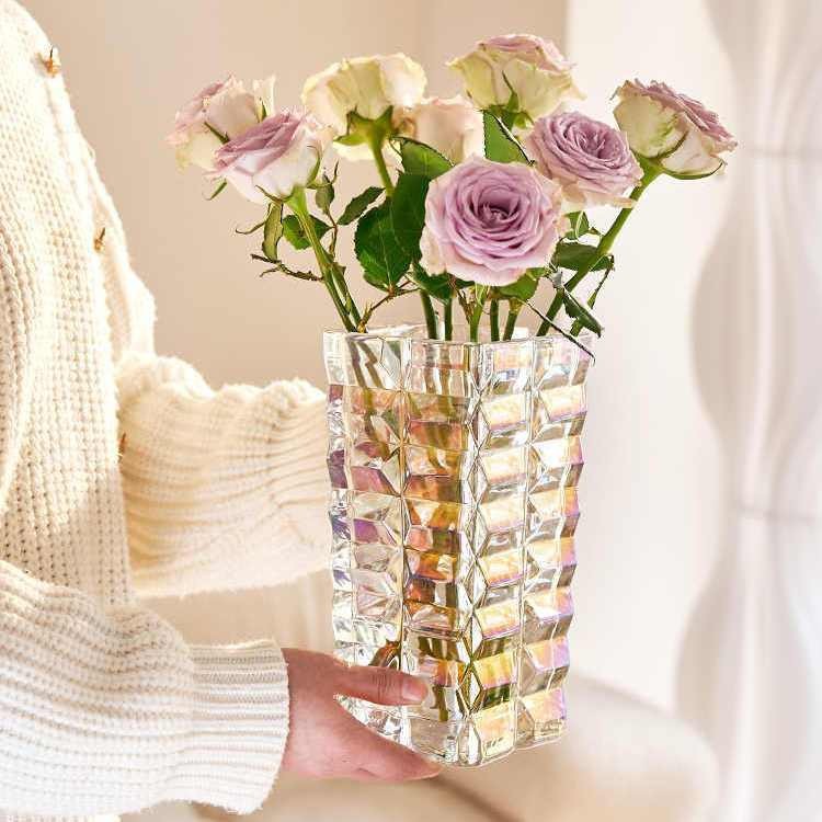 Florero de cristal pequeño arreglo de flores transparente decoración hidropónica Luz de lujo sala de estar de alta gama flores de celebridades en línea de alto grado
