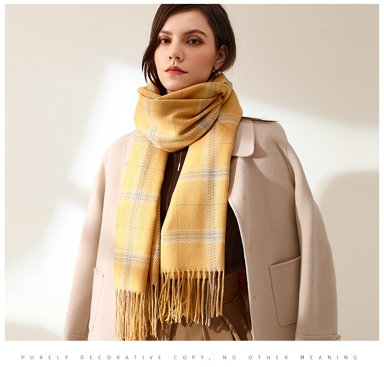 2024 Fashion Checkered Scarf New Cashmere Scarf Women's Sweet Shawl Warm Woven Tassel Autumn And Winter Scarf_voghion.com