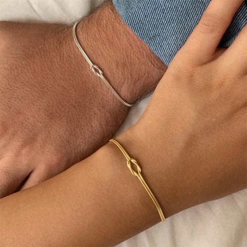 Stainless Steel Valentine's Day Knot Snake Chain Necklace Hand-Knotted Clavicle Chain Herringbone Bracelet Gold-Plated Jewelry with Color Retention