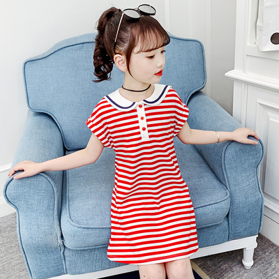 CUHK College wind Princess Dress children Countryside Children Skirt Dress Children Skirt girl stripe Short sleeved Dress