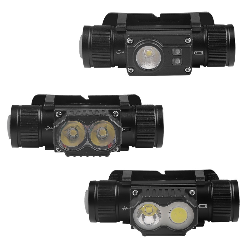 New XTE+COB Type-c Charging Red Light Warning Outdoor Mountaineering Aluminum Alloy LED Headlamp_desvips.com