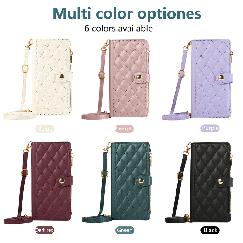 Foreign Trade Suitable Iphone17 Exquisite Quilted Chanel-Style Zipper Bag Samsung S25U Socialite Crossbody Strap Phone Case