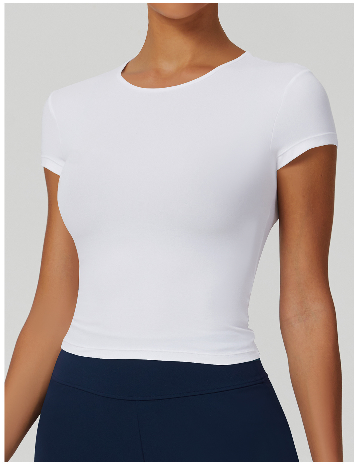 Quick Drying Solid Color T-Shirt Short Sleeved Fitness Top For Yoga Outdoor Running European American Style Tight Fitting Sports Wear_voghion.com