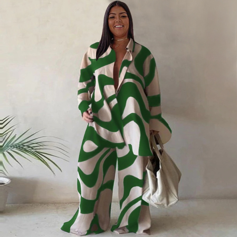 Daily Occasion Daily Women's Elegant Printing Spandex Polyester Printing Pant Co-ord Set Plus Size Two-piece Sets