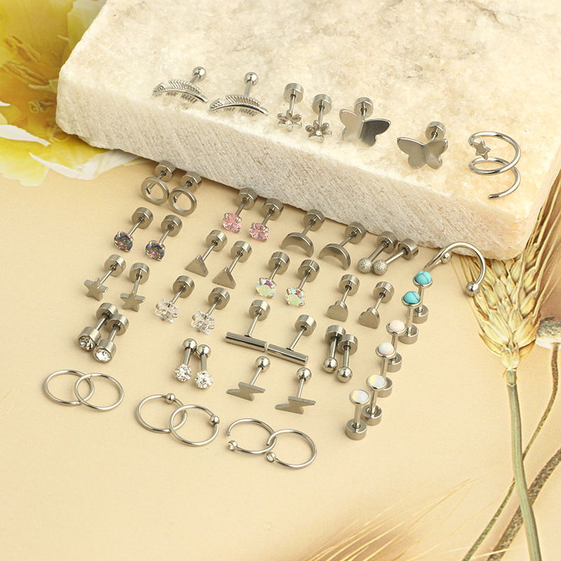 Zircon Flower Stainless Steel Labret Stud Ear Piercing Jewelry Square CZ Lip Stud detail image 8
