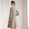 Plaid suit collar waist pleated skirt