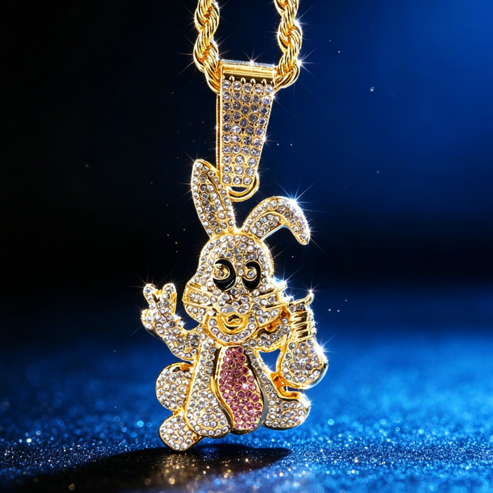 Hip-Hop estilo personalidad diamantes goteo de aceite dibujos animados colgante conejo collar cadena cubana accesorios de moda moda collar