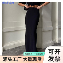亚马逊欧美秋冬季长裙半身裙纯色包臀裙裙子女高腰紧身