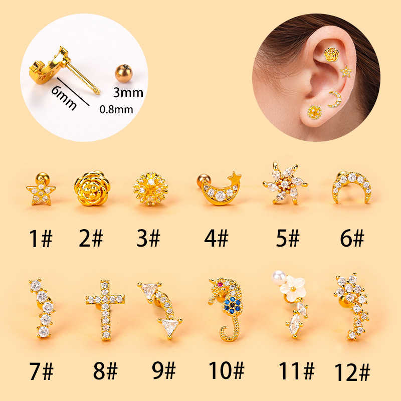 Simple Style Cross Flower Stainless Steel Copper Plating Inlay Zircon Ear Studs 1 Piece display picture 1