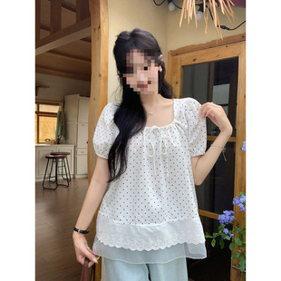 Ys8 Real Shot Plus Size - Simple Style Lace Patchwork Puff Sleeve Shirt Sweet Age-Reducing Top for Women