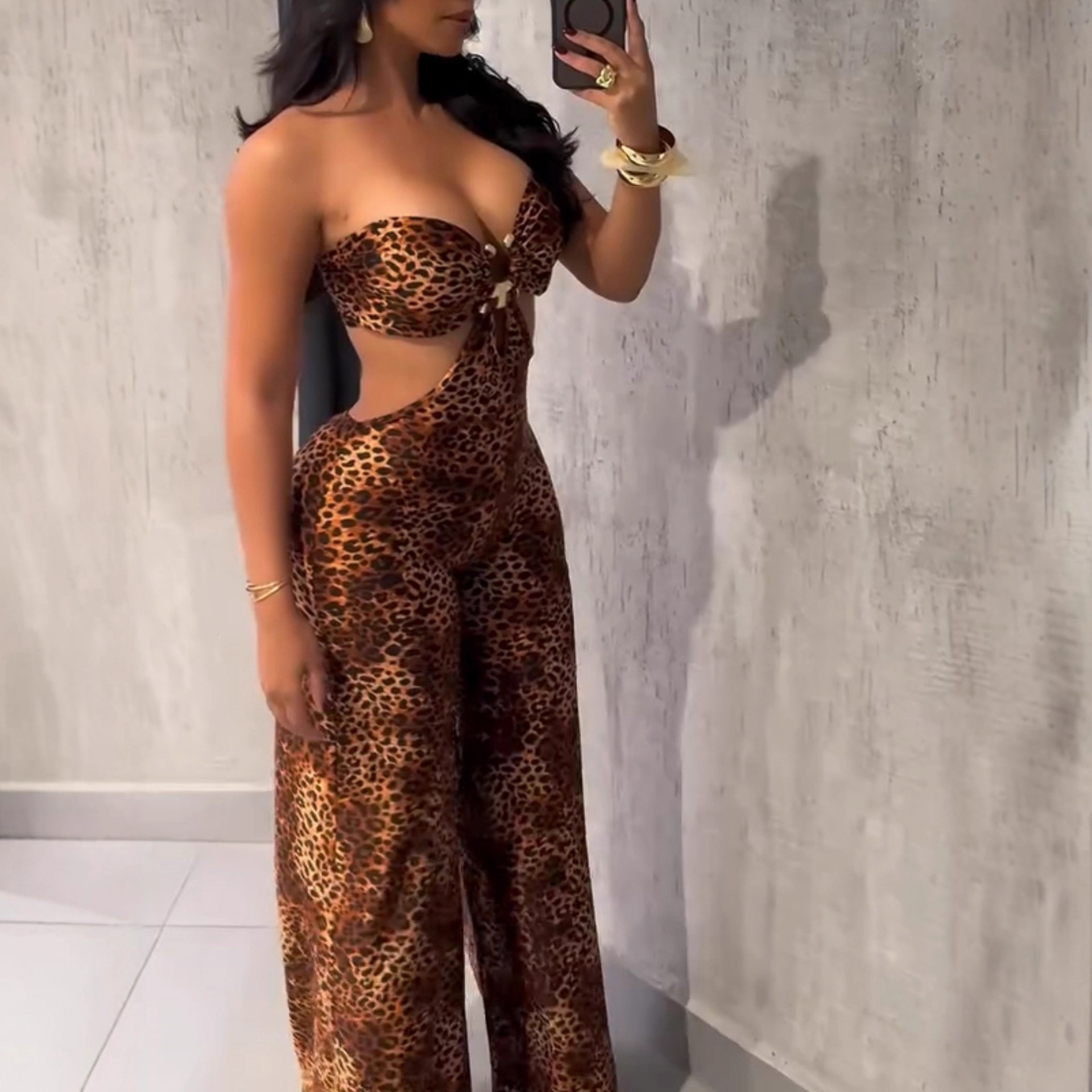 New Arrival Women Fashion Sexy Y2K Spice Girl Leopard Wrap Bust Jumpsuit Dress Sleeveless Outwear Bodycon Club Wear_ecoleips.com