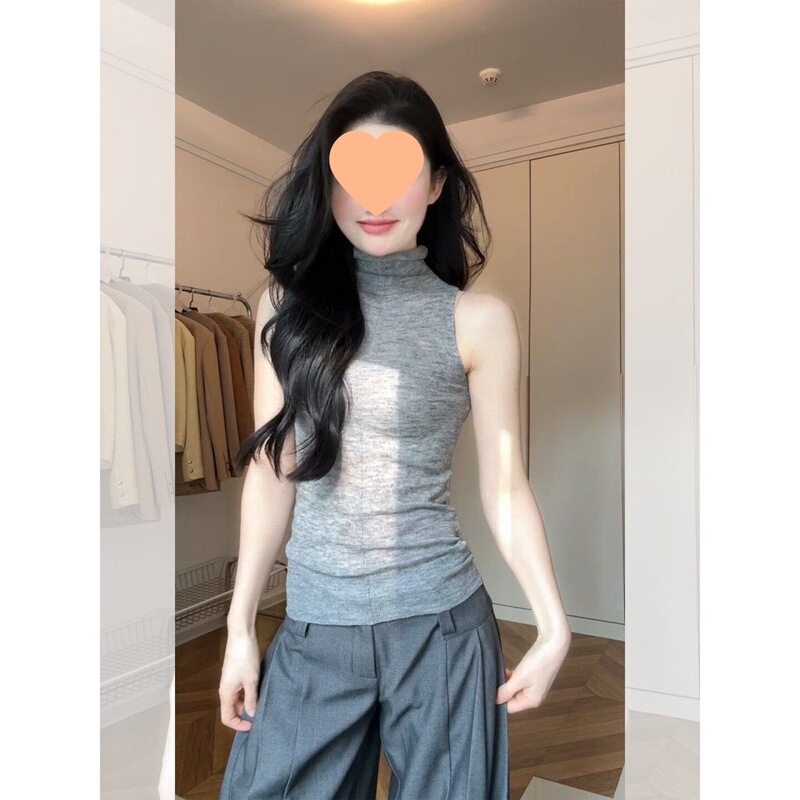 High-Neck Knitted Camisole for Women, Summer Sexy Hot Girl Style, Sleeveless Halter Top for Outerwear