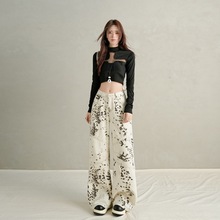 实拍秋冬新款＆米白豹纹中低腰潮流前线美式辣妹超柔面料牛仔裤女