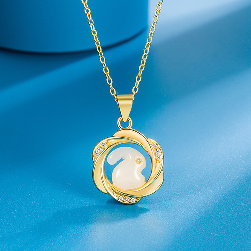 Jingdong Tmall Chinese Style Jade Rabbit Necklace Pendant Women's Character Personalized Clavicle Chain Cute Internet Celebrity Pendant Jewelry