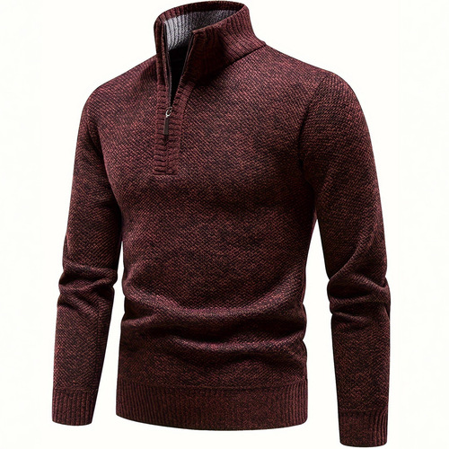 2026 Men's Western and European Autumn and Winter Knit Sweater with Fleece and Thick Stand-up Collar Half Zip Pullover Hoodie