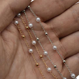 DIY古风眼镜链专用4+3mm珍珠隔珠链汉服异域夹珠饰品手工串珠配件