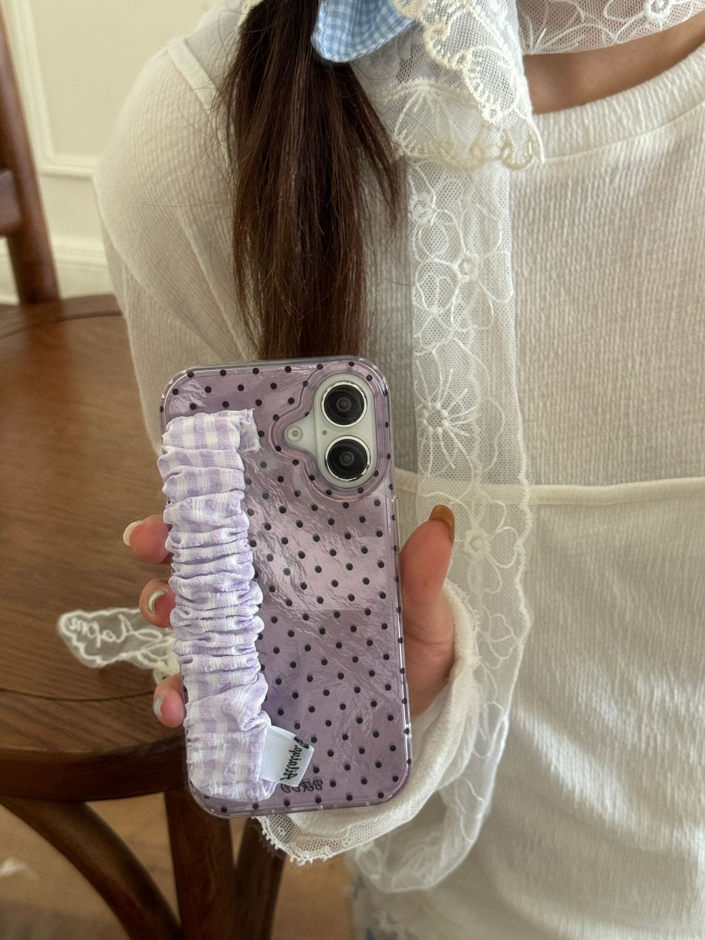 Pulsera de lazo para el cabello-fondo morado pantalla completa lunares negros XH