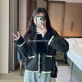 小香风撞色毛衣开衫外套女春秋季2026新款爆款外穿长袖针织衫上衣