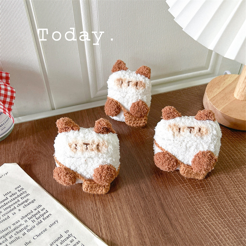 Cute Knitted Backpack with White Cat Design, AirPods Pro3 Apple Bluetooth Earphone Case, Suitable for 2Nd/4Th Generation Protective Case