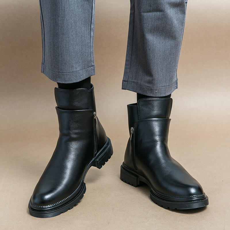 Otoño y invierno nuevos hombres con cremallera lateral estilo coreano de moda casual botas cortas botas de cuero de alto perfil al por mayor