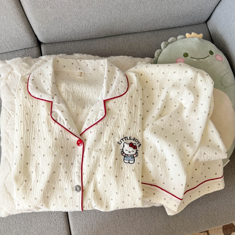 腊肠狗睡衣女款2025新款春秋季纯棉纱布长袖套装开衫棉绸家居服夏|undefined