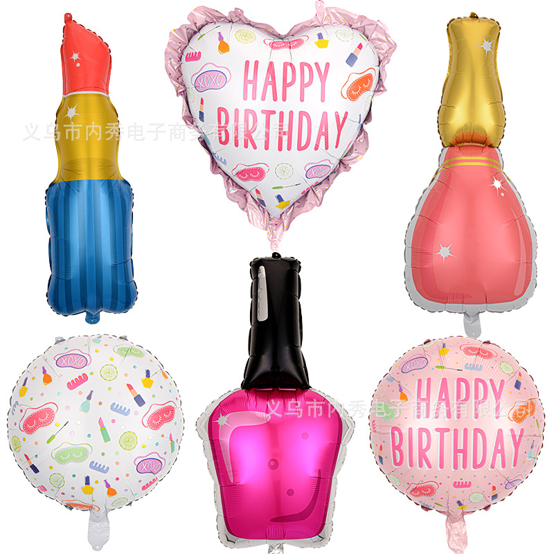 Globo de película de aluminio para niñas estilo de maquillaje de cumpleaños pijamas solteros decoración de pestañas