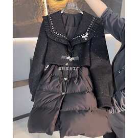 2025黑色小香风收腰感中长款超好看羽绒服内胆加厚外套女冬白鸭绒
