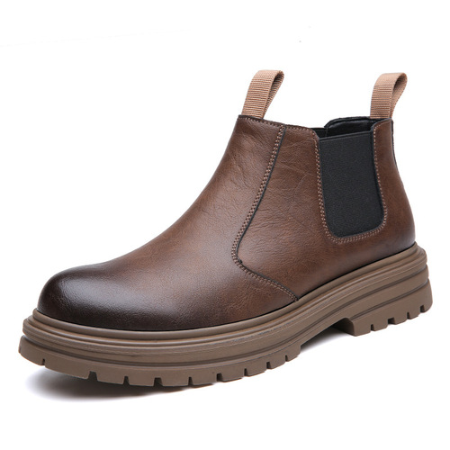 Chimney Chelsea boots autumn British style high-top leather men's boots plus velvet warm Martin boots men's trendy shoes drop shipping